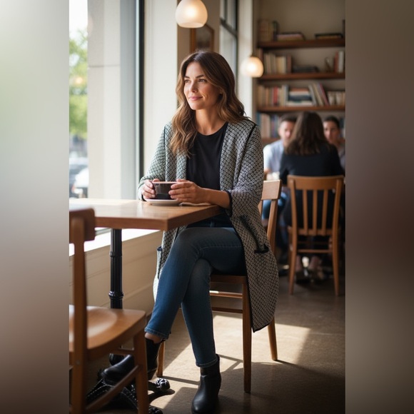 Talbots long-line open-front cardigan sweater navy white Size X-large XL - Picture 6 of 10